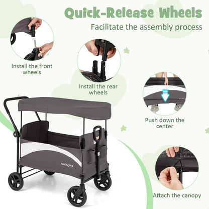 2-Seat Stroller Wagon with Adjustable Canopy and Handles