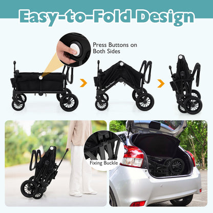 2 Seater Push Pull Collapsible Kids Wagon Stroller with Adjustable Handlebars