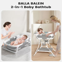 Baby Bathtub with Stand, 2-In-1 Collapsible Bath Tubs for Newborn to Toddler, Infant Bathtub with Folding Stand, Portable Bathtub for Baby Including Soft Cushion, Storage Pad (Gray)