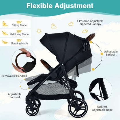 5-Point Harness Lightweight Infant Stroller with Foot Cover and Adjustable Backrest