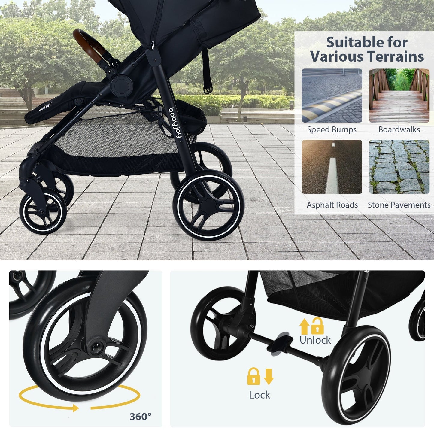 5-Point Harness Lightweight Infant Stroller with Foot Cover and Adjustable Backrest
