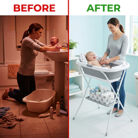 Baby Bathtub with Stand, 2-In-1 Collapsible Bath Tubs for Newborn to Toddler, Infant Bathtub with Folding Stand, Portable Bathtub for Baby Including Soft Cushion, Storage Pad (Gray) — Before & After