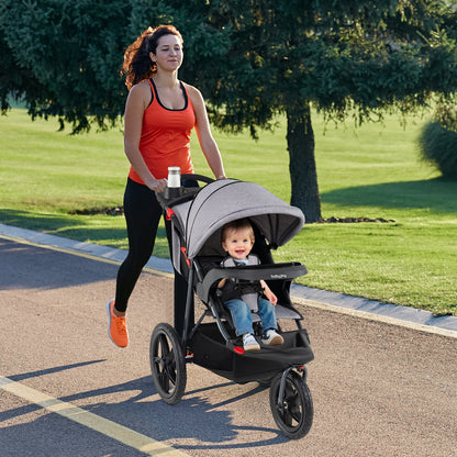 Foldable Jogging Stroller with Detachable Tray and Air-Filled Rubber Tires