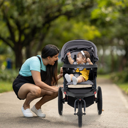Foldable Jogging Stroller with Detachable Tray and Air-Filled Rubber Tires