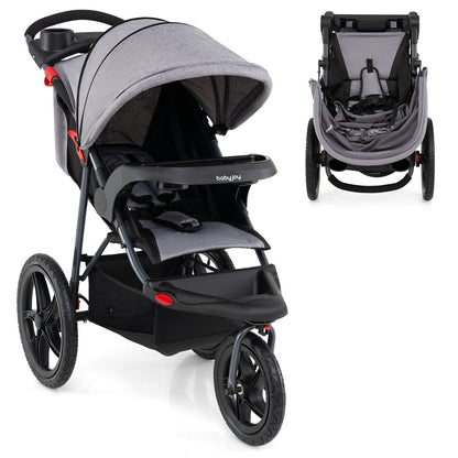 Foldable Jogging Stroller with Detachable Tray and Air-Filled Rubber Tires