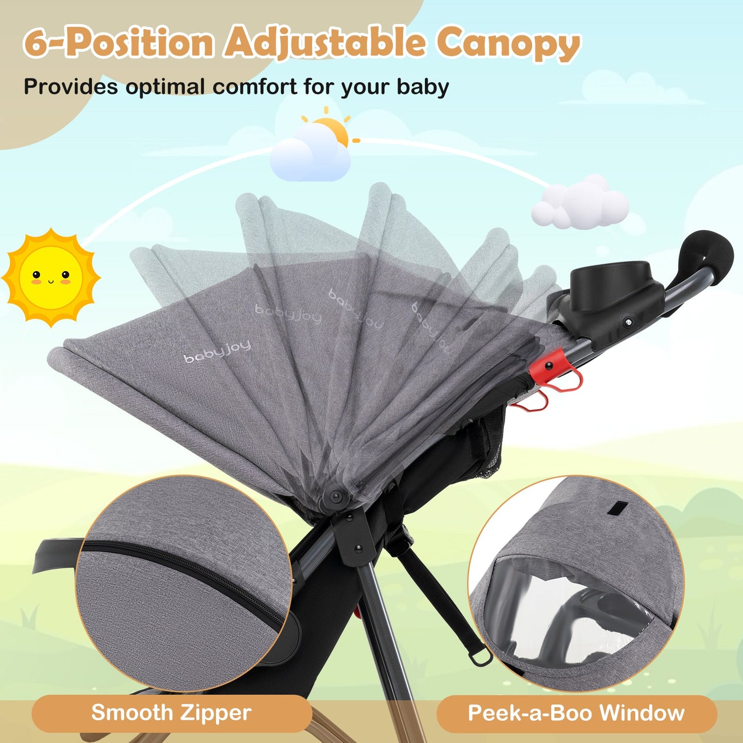 Foldable Jogging Stroller with Detachable Tray and Air-Filled Rubber Tires