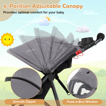 Foldable Jogging Stroller with Detachable Tray and Air-Filled Rubber Tires