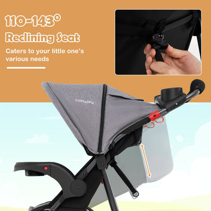 Foldable Jogging Stroller with Detachable Tray and Air-Filled Rubber Tires
