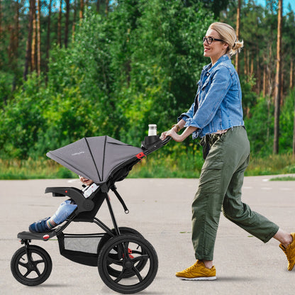 Foldable Jogging Stroller with Detachable Tray and Air-Filled Rubber Tires