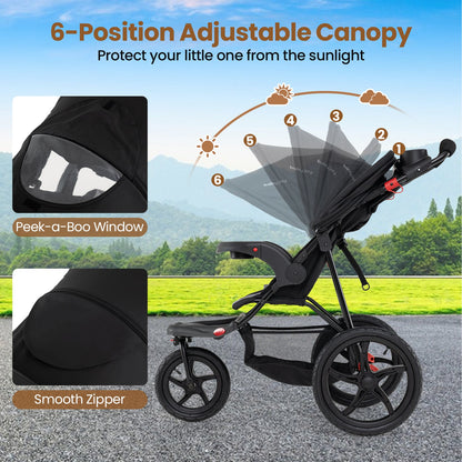Foldable Jogging Stroller with Detachable Tray and Air-Filled Rubber Tires