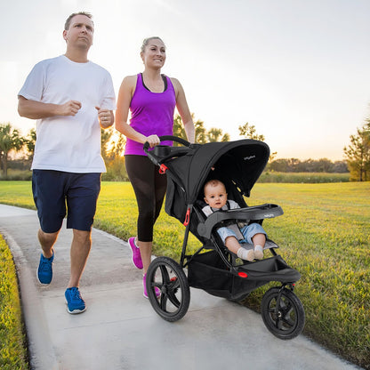 Foldable Jogging Stroller with Detachable Tray and Air-Filled Rubber Tires