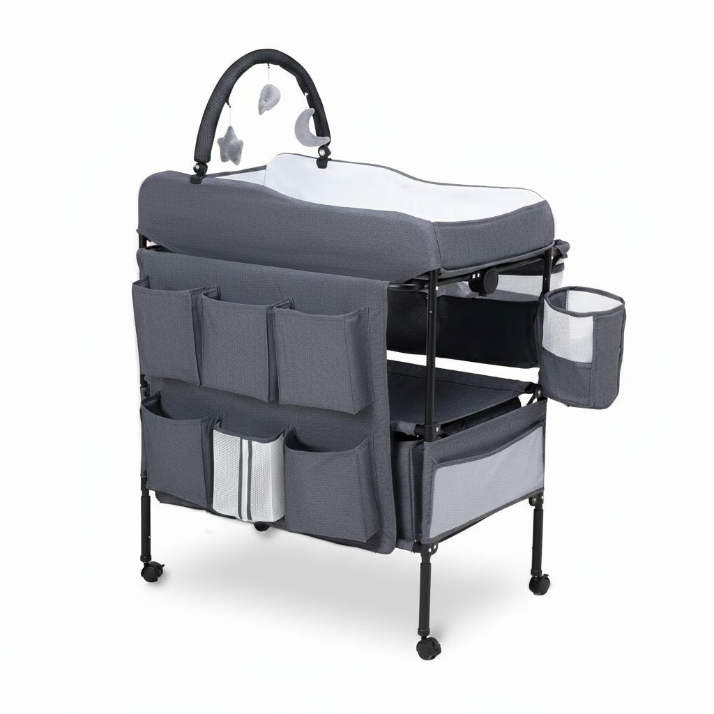 Baby Changing Table, Versatile Portable Folding Changing Table, Waterproof Diaper Changing Station with Waste Basket, Adjustable Height with 2 Drawers, Baby Changing Station