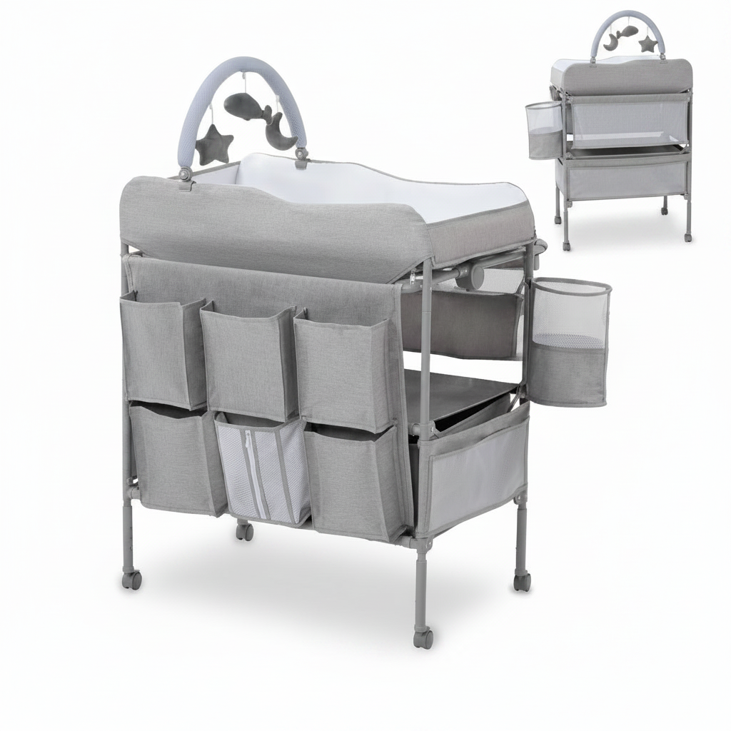 Baby Changing Table, Versatile Portable Folding Changing Table, Waterproof Diaper Changing Station with Waste Basket, Adjustable Height with 2 Drawers, Baby Changing Station for Infant and Newborn