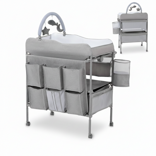 Baby Changing Table, Versatile Portable Folding Changing Table, Waterproof Diaper Changing Station with Waste Basket, Adjustable Height with 2 Drawers, Baby Changing Station for Infant and Newborn