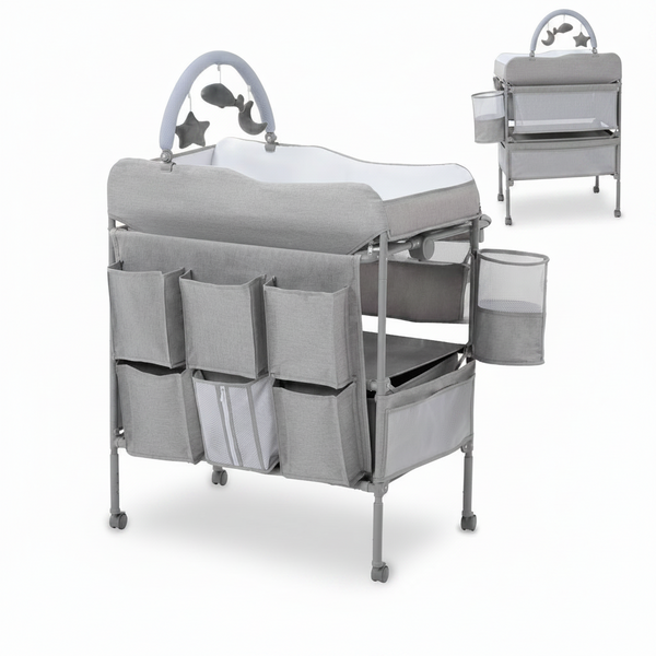 Baby Changing Table, Versatile Portable Folding Changing Table, Waterproof Diaper Changing Station with Waste Basket, Adjustable Height with 2 Drawers, Baby Changing Station for Infant and Newborn
