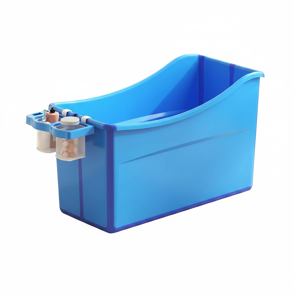 Collapsible Baby Bathtub Foldable Bathtub for Toddler Portable Large Foldable Bath Tub Bathtub for Kids Petite with Thermometer and Storage Basket (Blue)