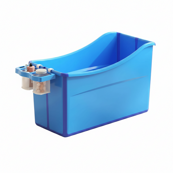Collapsible Baby Bathtub Foldable Bathtub for Toddler Portable Large Foldable Bath Tub Bathtub for Kids Petite with Thermometer and Storage Basket (Blue)