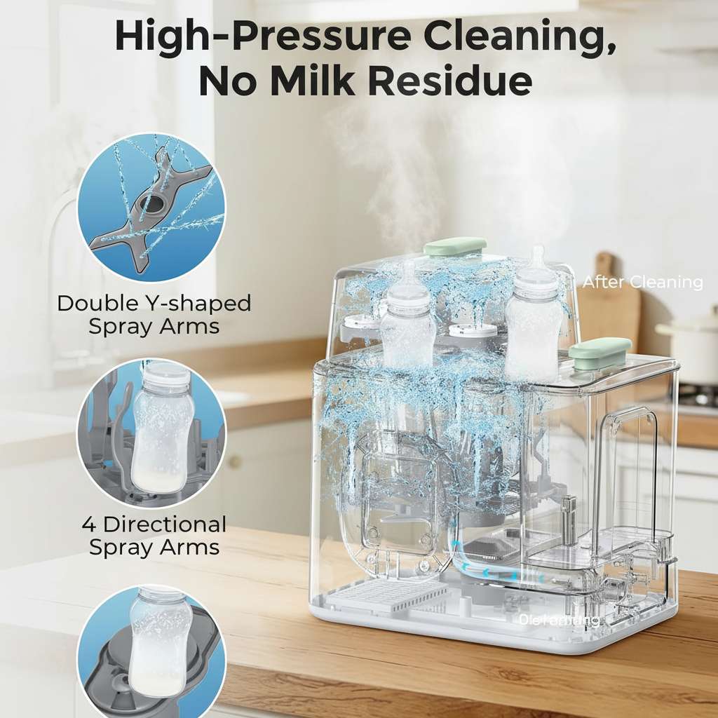 Baby Bottle Washer, Sterilizer & Dryer, All-In-One Cleaning Machine for Bottles, Pump Parts & Baby Essentials, 19 Min Rapid Wash & Auto Mode, 60 Detergent Tablets Time-Saving & Effortless Care