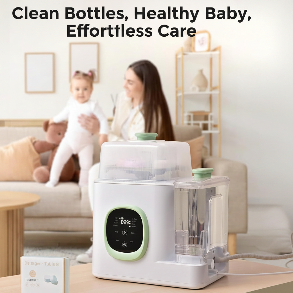 Baby Bottle Washer, Sterilizer & Dryer, All-In-One Cleaning Machine for Bottles, Pump Parts & Baby Essentials, 19 Min Rapid Wash & Auto Mode, 60 Detergent Tablets Time-Saving & Effortless Care
